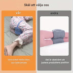 Jämförelse mellan VILA Harmoni knäkudde med fixeringsband och vanliga stöd-kuddar, som visar bättre komfort och enklare justering under sömn.